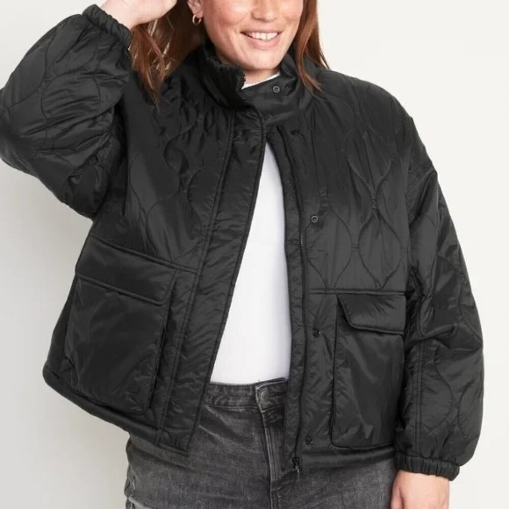 Old Navy Packable Oversized Quilted Jacket Black Water-resistant Plus Size 3X